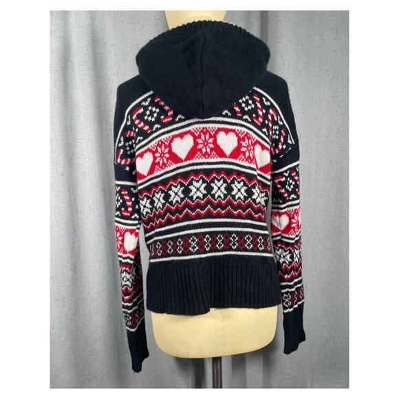 Ugly but Cute Christmas Sweater, Hooded:  Hearts, Snowflakes & Candy Canes - Picture 4 of 7